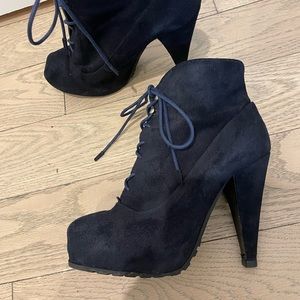Proenza Schouler Navy Suede Lace Up Ankle Booties 38 1/2